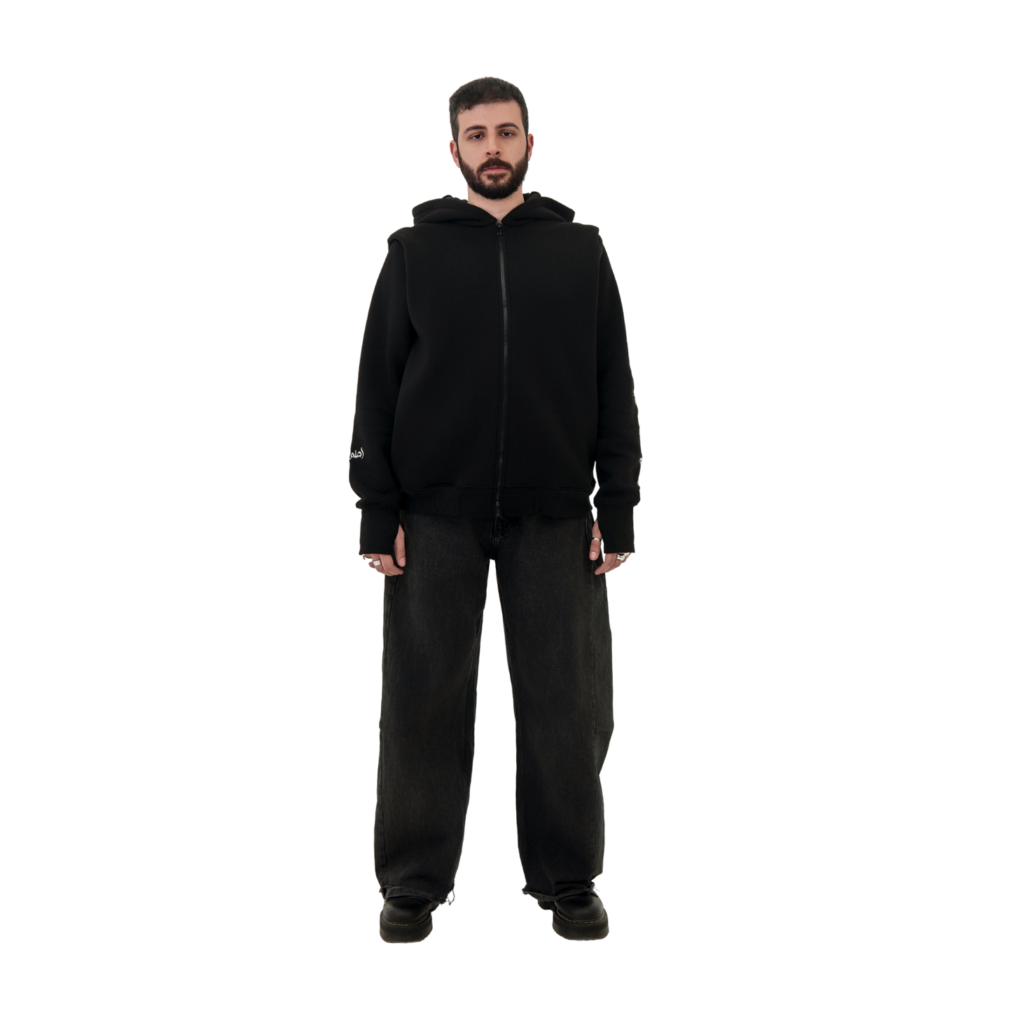 BLACK LONG HOODIE - UNISEX