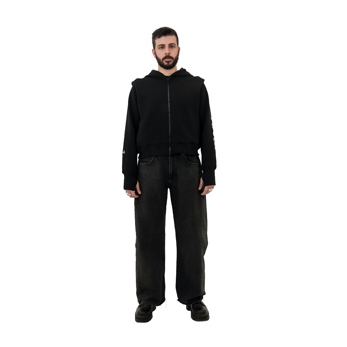 BLACK CROPPED HOODIE - UNISEX