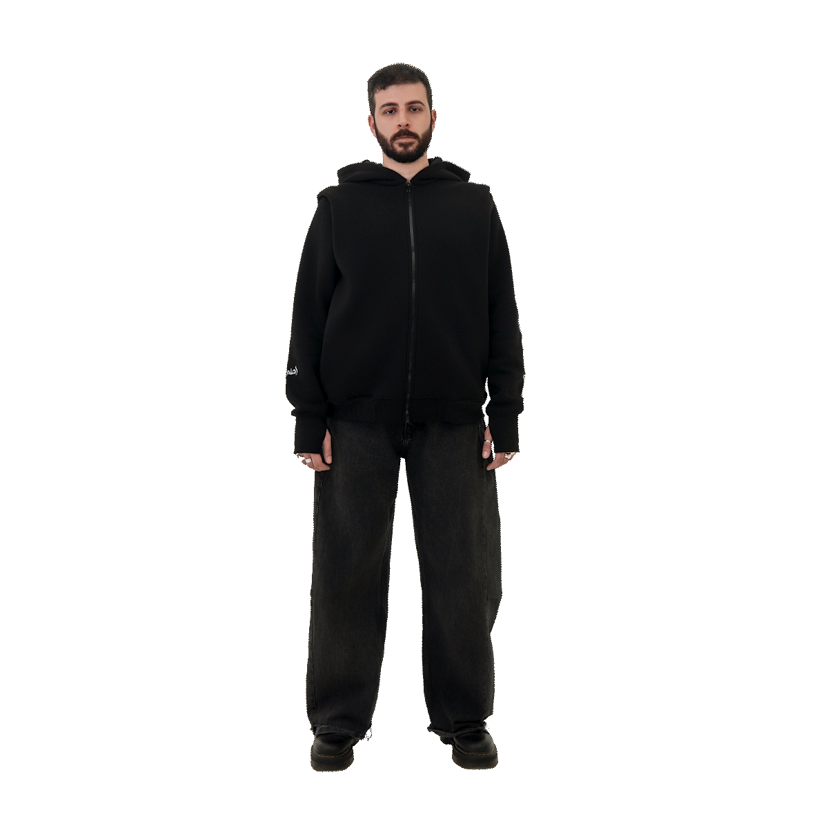 BLACK LONG HOODIE - UNISEX