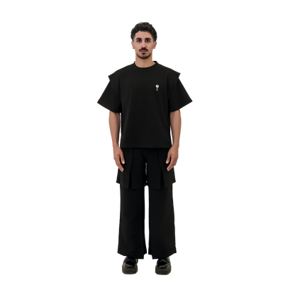 BLACK LONGLINE T-SHIRT - UNISEX