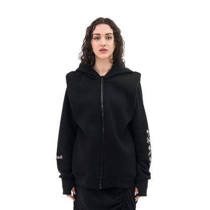 BLACK LONG HOODIE - UNISEX