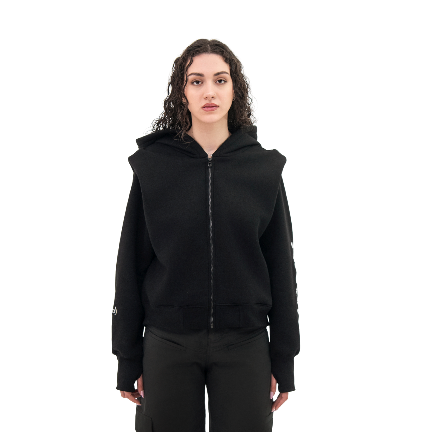 BLACK CROPPED HOODIE - UNISEX