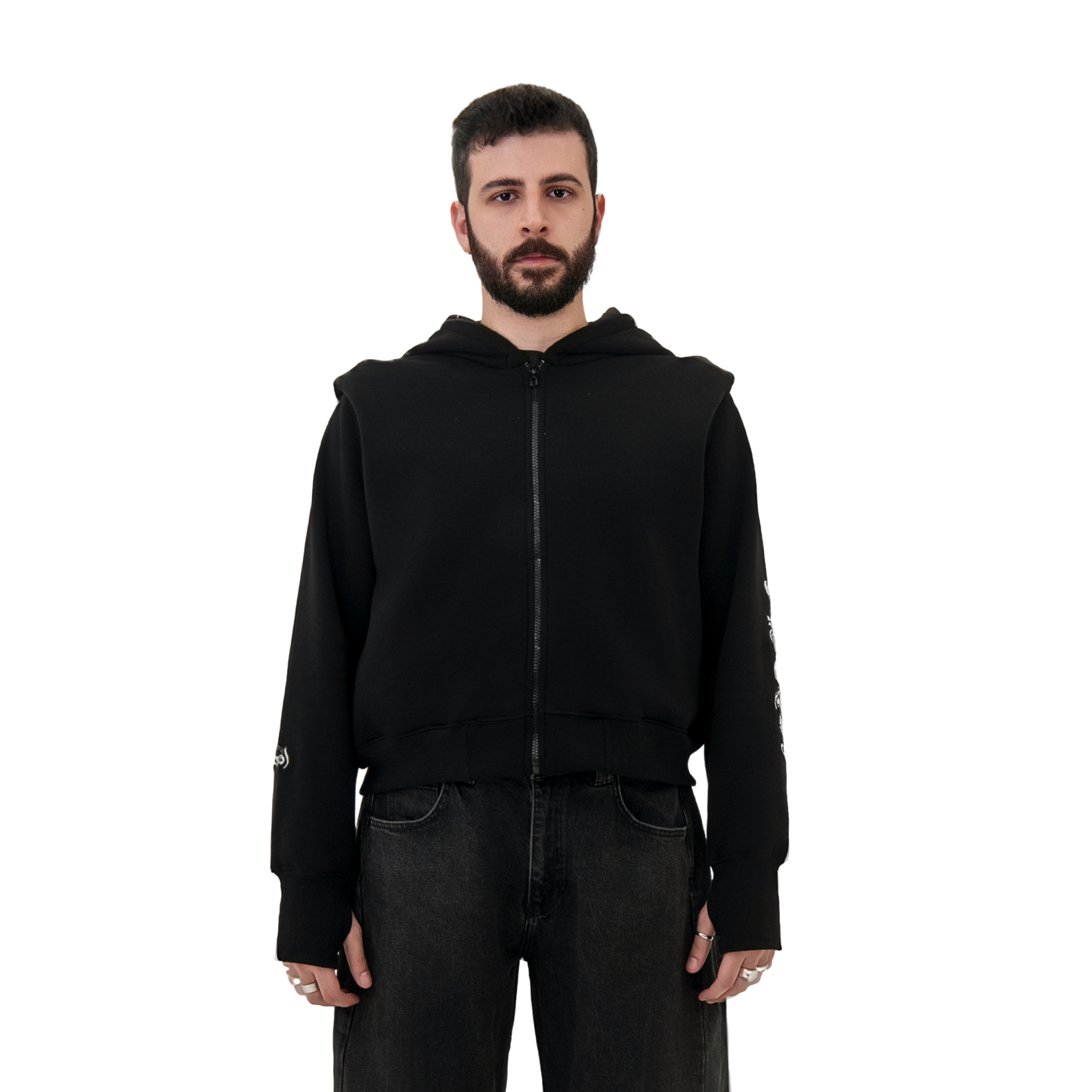 BLACK CROPPED HOODIE - UNISEX