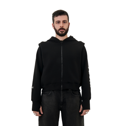 BLACK CROPPED HOODIE - UNISEX